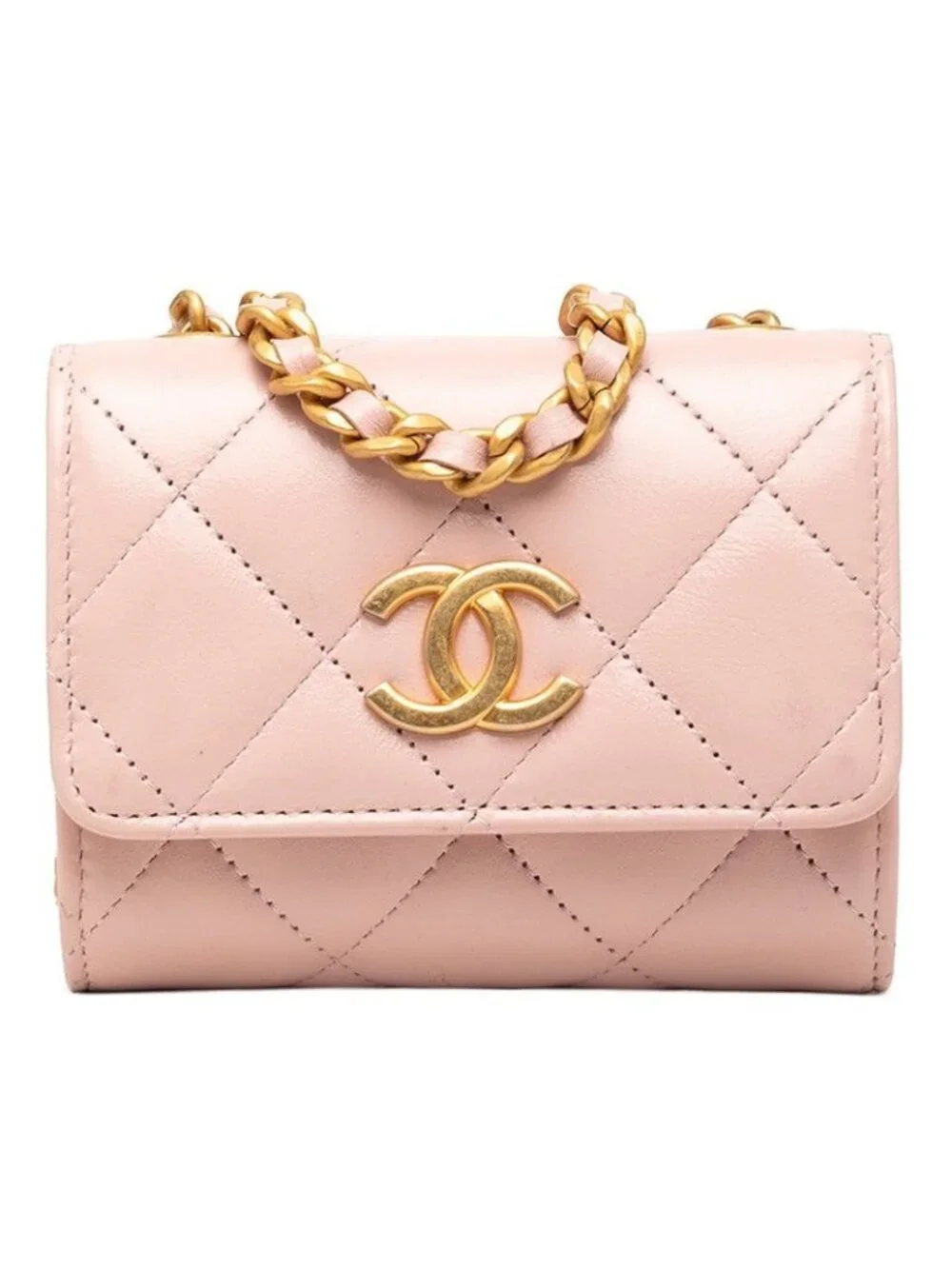 Chanel CC Logo Mini Quilted Crossbody Chain Shoulder Bag Pink Lambskin